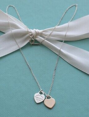 Retired T&Co Rubedo & silver mini heart tags necklace
